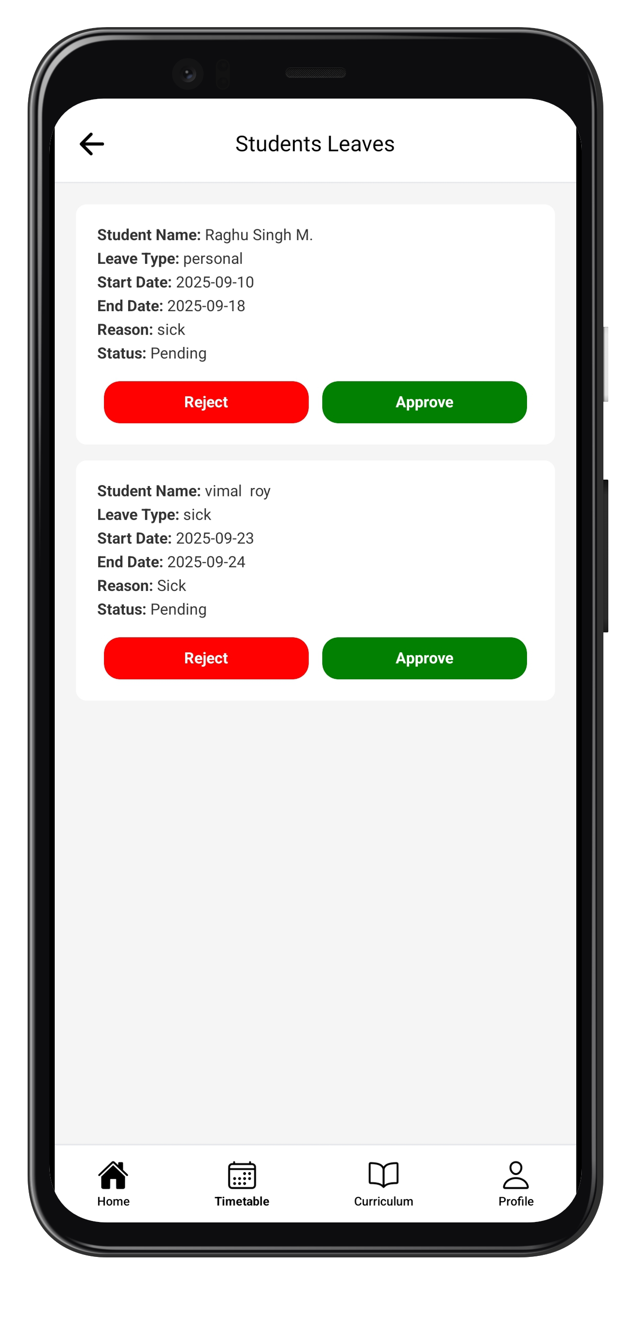 Student leave management