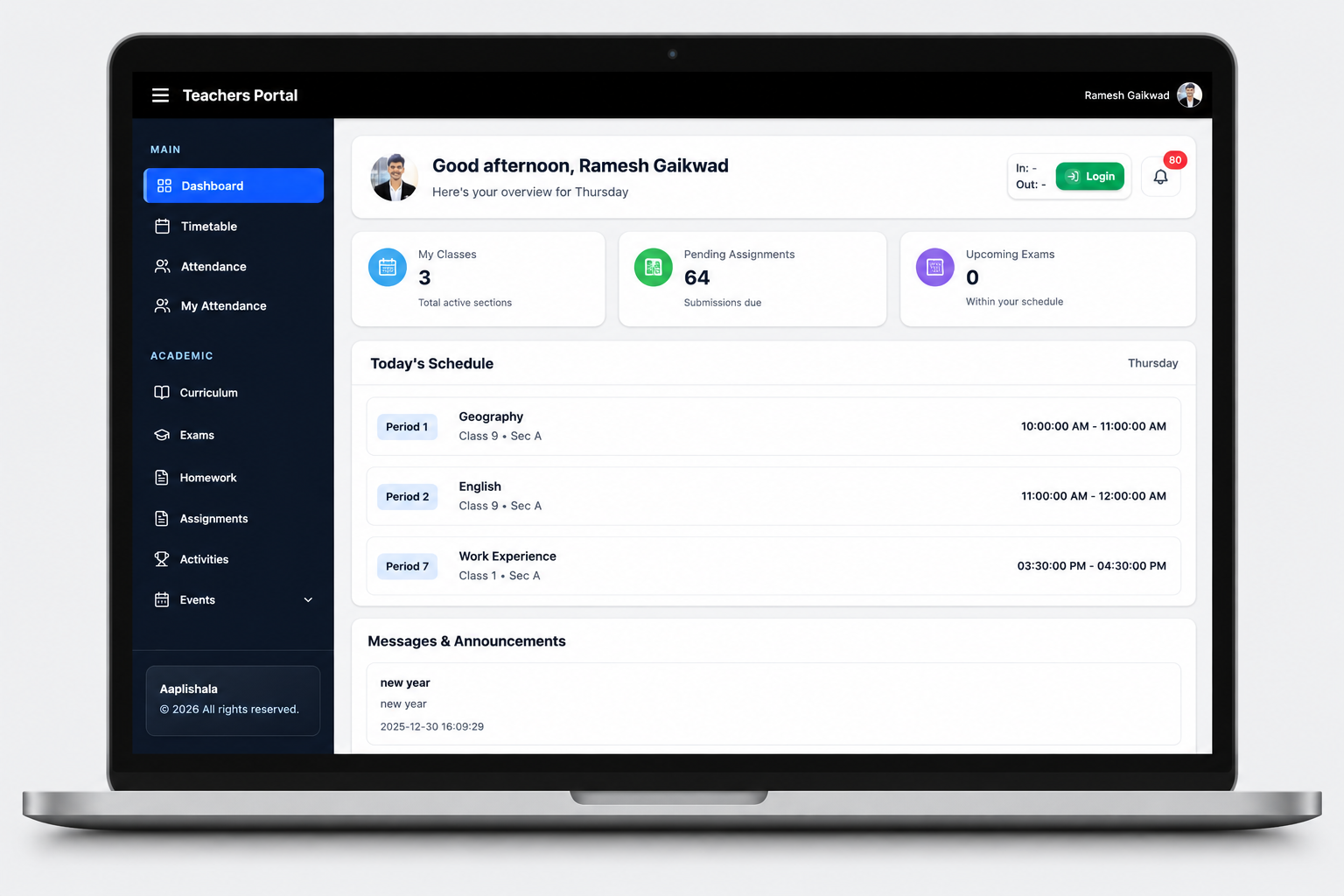 Teacher Web Portal